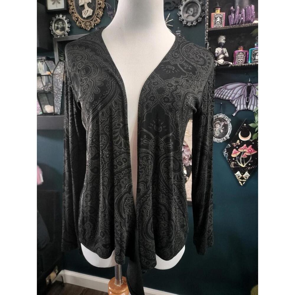 Black paisley design long sleeve open front cardigan